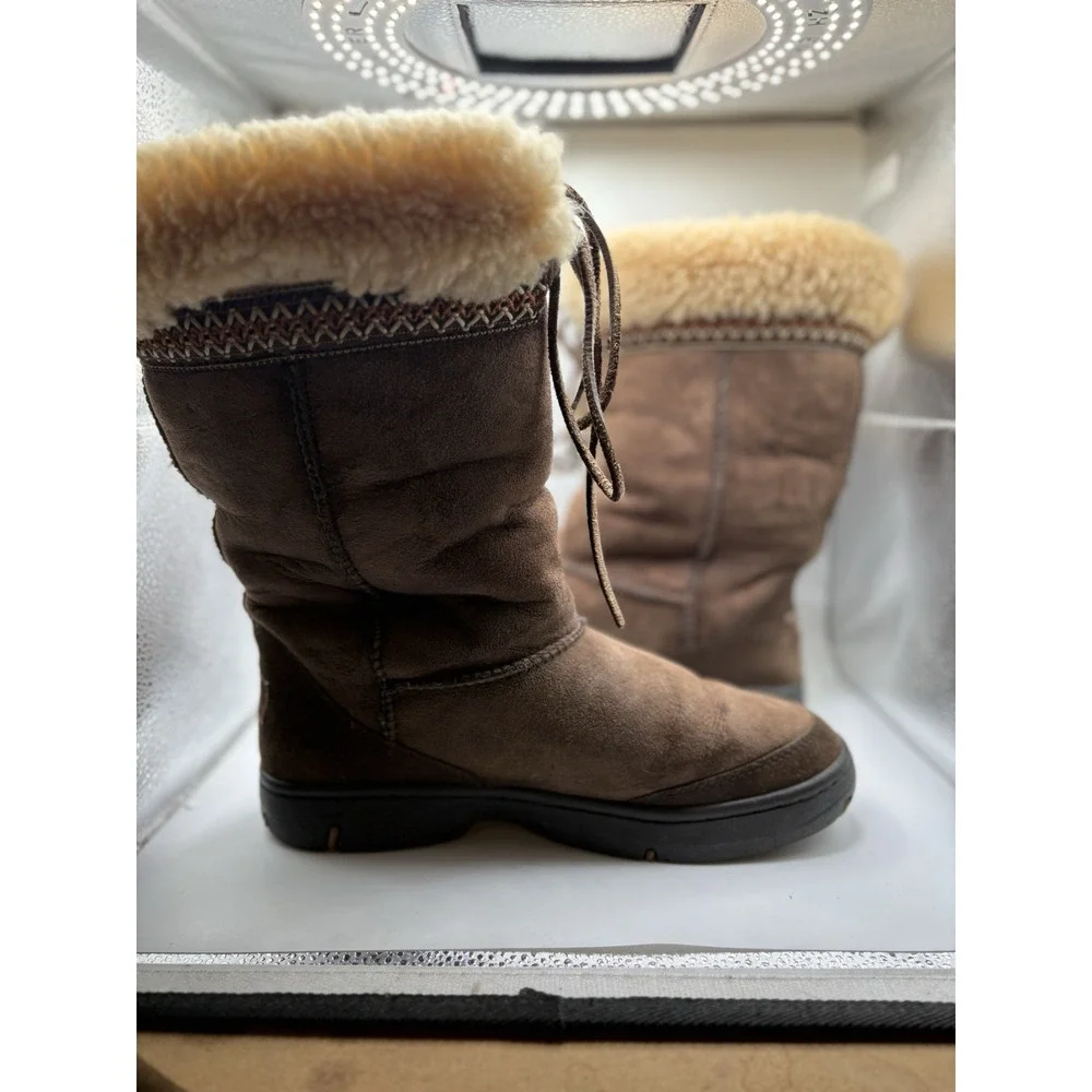 UGG Australia Sunburst Tall Brown Suede Sheepskin Boots 5273 Womens 8